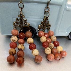 Hand Crafted natural jade and jasper stone beaded earrings